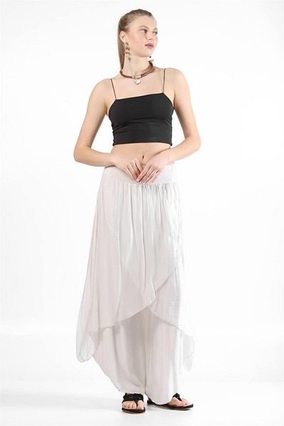 Bohem Stil Pantaloni Shalwar de mătase cu capsă asimetrică de damă