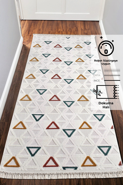 Konfor Halı Konfor Renkli Hasır Modern Sosa 9004 Örme Tabanlı Dokuma Yolluk Halı