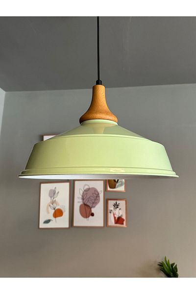 Bamyum Mint Colored Wooden Inverted Mushroom - Head Single Retro Pendant Lamp Office Showroom Living Room Kitchen Chandeliers