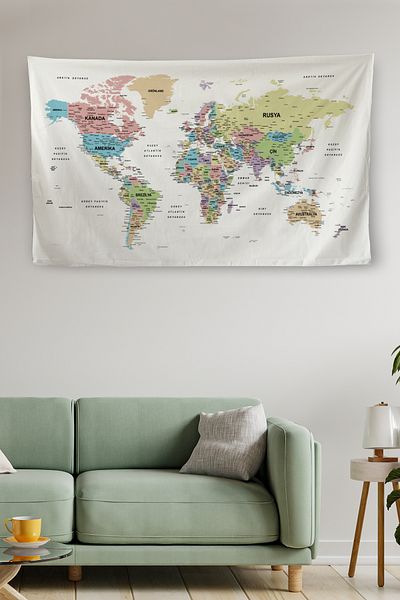 GLOBELUX Wall Cover / Carpet Detailed World Map Quality Canvas Fabric-3961