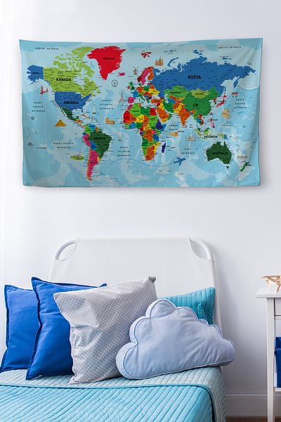 GLOBELUX Wall Cover / Carpet Detailed Current Turkish World Map Quality Canvas Fabric-3971