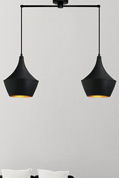 Bamyum İkili Bombeli Siyah Sarkıt Avize Sarkıt Lamba Salon Duvar Merdiven Ant...