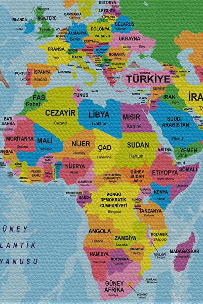 N NOXXO Wall Cover / Carpet Detailed Current Turkish World Map Quality Canvas Fabric-3976