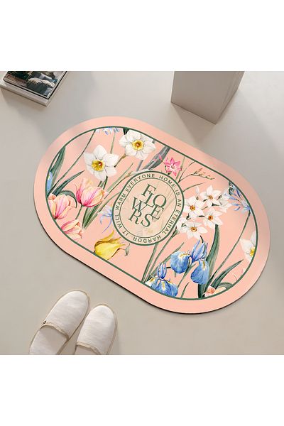 3D ELSE HALI Water Absorbent Flower Patterned Bath Mat - One Piece Toilet Seat Carpet Dsn-04