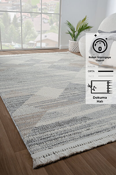 Konfor Halı Konfor Bastia 1274 Krem Gri Bej Yumuşak Örgü Modern Dokuma Bukle Halı