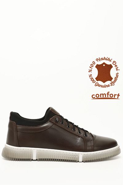 GÖNDERİ(R) Men's Brown Antique Lace-Up Genuine Leather Comfort Sneaker