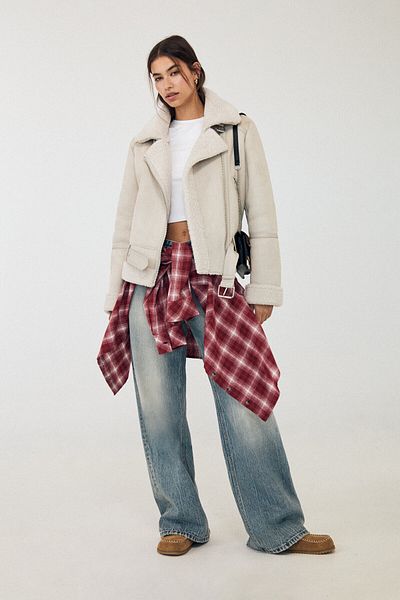 Stradivarius Faux suede faux shearling biker jacket