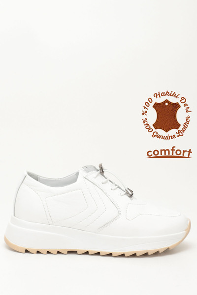 GÖNDERİ(R) Női fehér fűzős éktalpú valódi bőr tornacipő