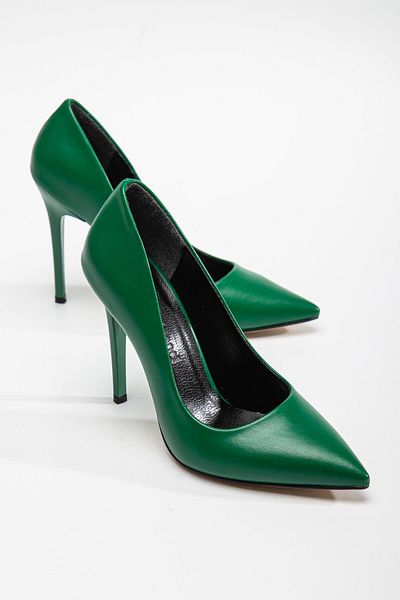 Ccway Piele verde iarbă stiletto pentru femei