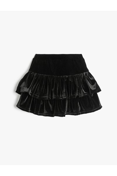 Koton Layered Frilly Velvet Skirt