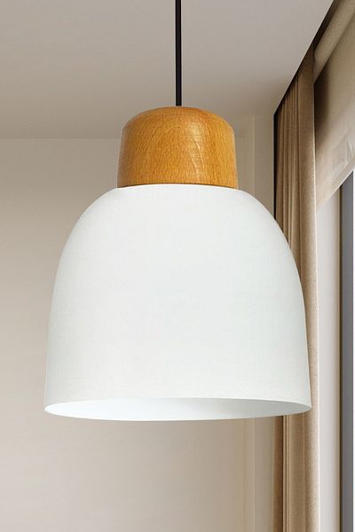 Bamyum White Wide Wood - Single Chandelier Pendant Lamp Living Room Kitchen Boutique Lamp Lighting Chandeliers
