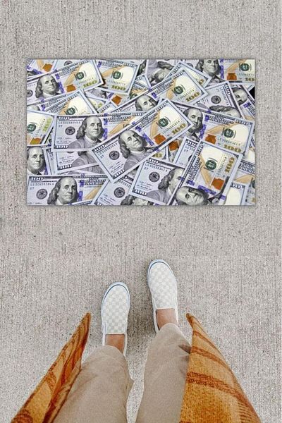 Anılfashion Dollar Patterned Digital Printed Multicolor Door Mat - K-1242