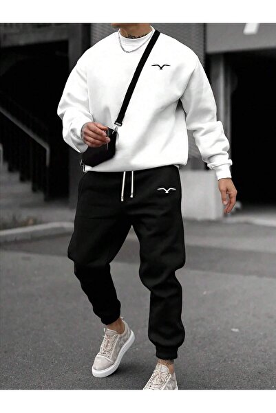 PAVRO Set mini ax - hanorac, jogger, cu ridicare supradimensionată, decolteu