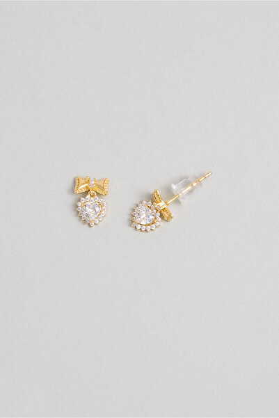 So CHIC... Fiyonklu Kalp 18 Ayar Sarı Altın Kaplama Gümüş Küpe