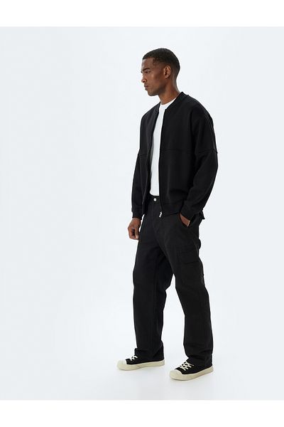 Koton Oversize μείγμα βαμβακιού με φερμουάρ - Ζακέτα με βασική ραπτική λεπτομέρεια
