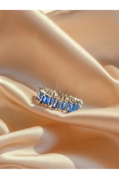 VİYA Baguette Cut Zircon Stone Blue Ring