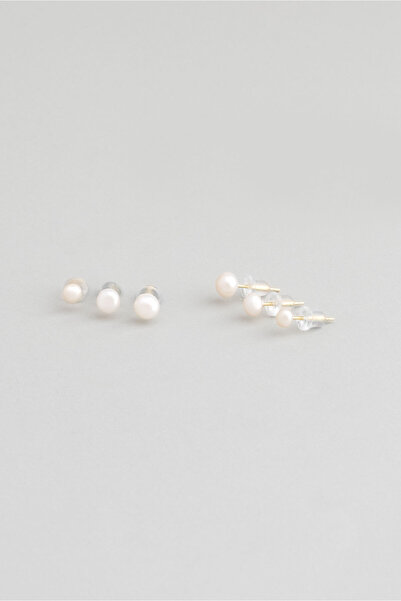 So CHIC... İnci Taşlı 18 Ayar Sarı Altın Kaplama Gümüş Çoklu Küpe