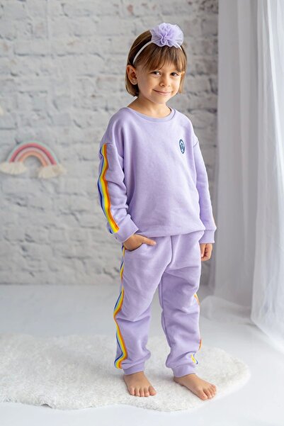 Kids' Little Store Kız Çocuk Lila Rengi Şeritli Eşofman Takım