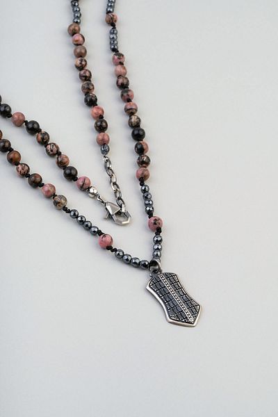 So CHIC... Hematite and Jasper Stone 80 cm Silver Men's Necklace