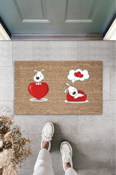 GLOBELUX Brown Red Digital Printed Door Mat with Dream Dog - K-2012