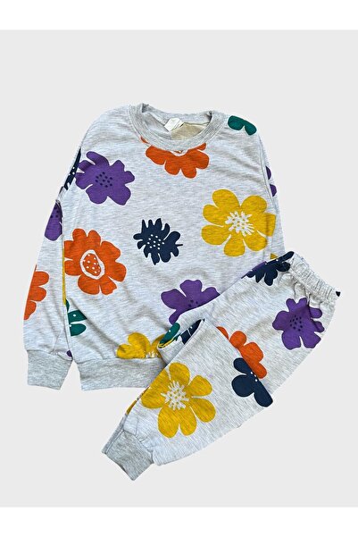 Fil Kids Set de pijamale sezoniere pentru fete, din bumbac, gri cu modele flo...
