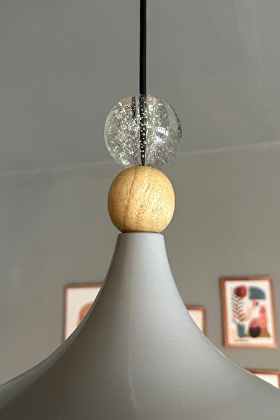 Bamyum Champion Gri Büyük Şeffaf Boncuk Tekli Avize Sarkıt Salon Mutfak Cafe Butik Aydınlatma Avizeler