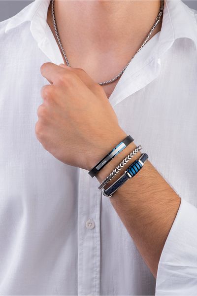 So CHIC GENT White Zircon Stone Men's Vegan Leather Bracelet