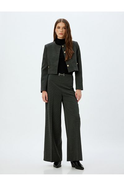 Koton Zlatá bunda Crop Blazer bez límečku