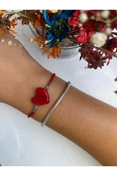 BAE ATOLYE Murano Cam Kalp Boncuklu Kırmızı Ip