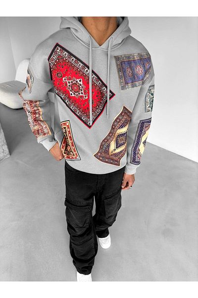 ablukaonline Унисекс суичър с качулка Oversize Kilim, сив
