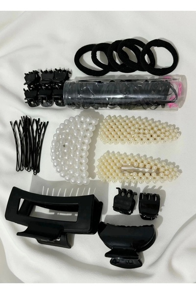 Eylülün Takısı Women's Black Color and Pearl 10 Types Latch-Rubber-Snap-Wire Buckle Set