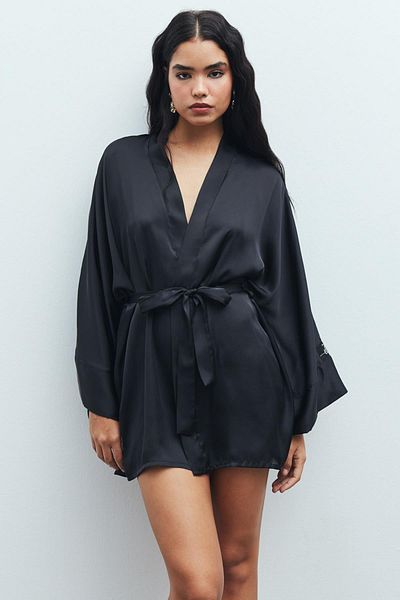 Feu De Elu Black Satin Fumée - Rochie scurtă și kimono