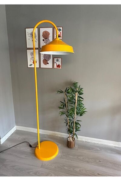 Bamyum Sarı Lambader Modern Dekoratif Metal Oturma Odası Çalışma Odası Zemin Lambası