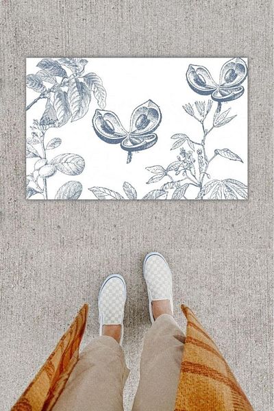 GLOBELUX Digital Printed Cream Floral Door Mat - K-1271