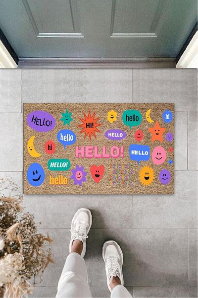 GLOBELUX Hello Patterned Multicolored Door Mat - K-3285