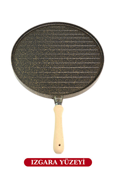 Evren Çift Taraflı Döküm Gözleme ve Izgara Tava, Gözleme Bazlama Lahmacun Et Balık Tavuk Tava 34 Cm