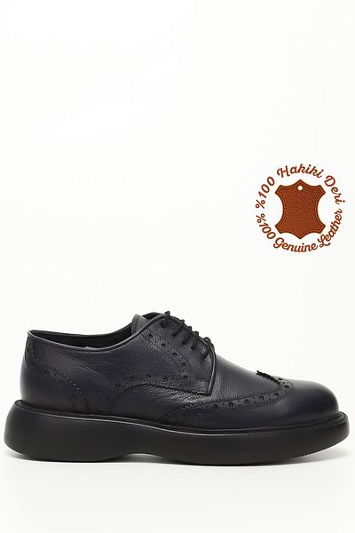 GÖNDERİ(R) Marineblaue Herren-Freizeitschuhe aus echtem Leder mit runder Spitze und Schnürung