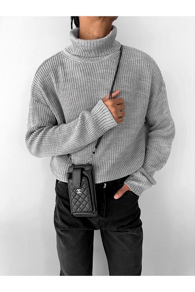 ablukaonline Gray Oversize Turtleneck Men's Sweater