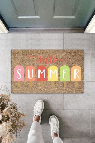 Lasirius Beige Door Mat Hello Summer Ice Cream Pattern