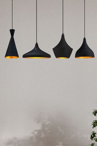 Bamyum Siyah Dörtlü Rocha Avize Sarkıt Yemek Masaüstü Iç Mekan Pastane Ofis Dükkan Modern Restoran