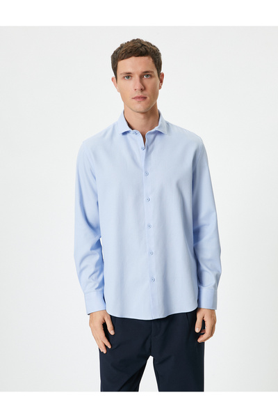 Koton Slim Fit Uzun Kollu Yarım İtalyan Yaka Gömlek