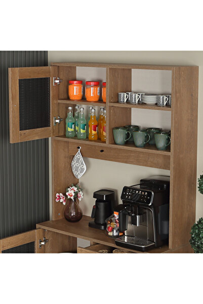 PASİFİC HOME Grano Kahve Köşesi Çok Amaçlı Dolap, Kiler Dolabı, 96 cm , Meşe