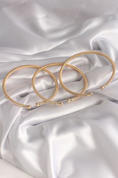 Skygo Special Series Brass Gold Color Zircon Stone Detail 3-Piece Straw Model Women's Bracelet