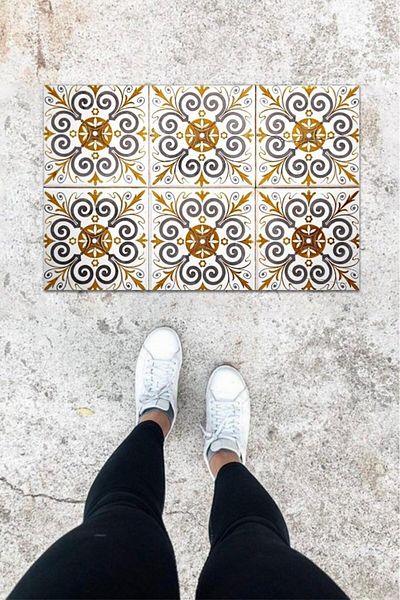 GLOBELUX Brown Tile Patterned Digital Printed Hooded Mat - K-1068