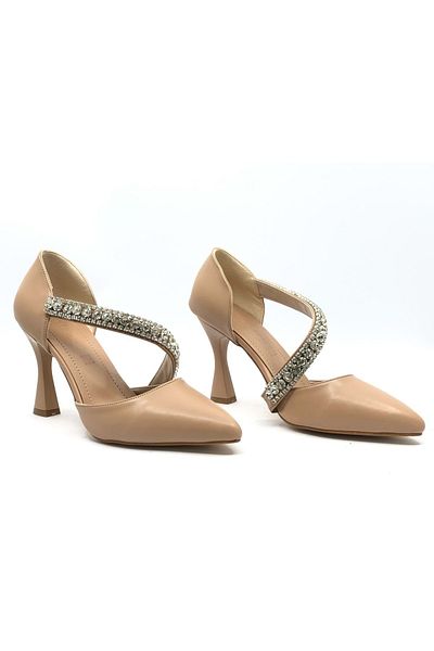 Kids Club Shoes Women's Stiletto Shoes - Moonlight Stone Detailed, Heeled Nut