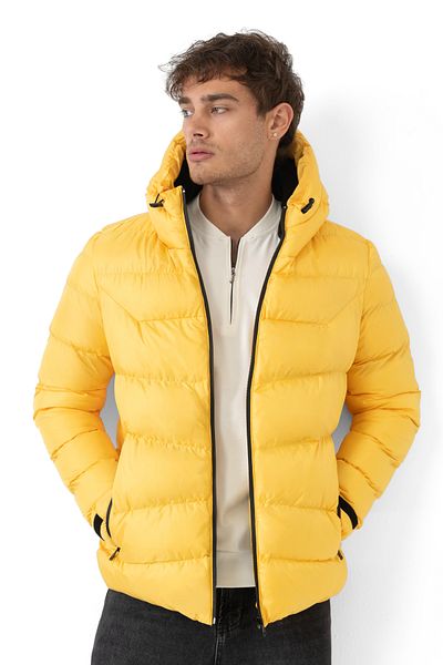 Montstop Men's Yellow Waterproof Wind Resistant Fur Puffer Jacket - Hooded Coat Parka