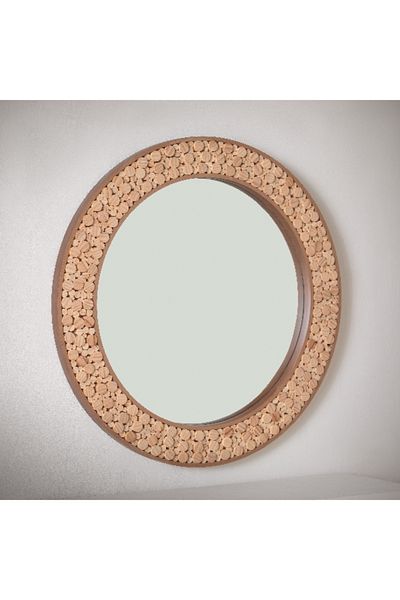 Home Box Inez Solid Wood Frame Round Mirror - 80 cm