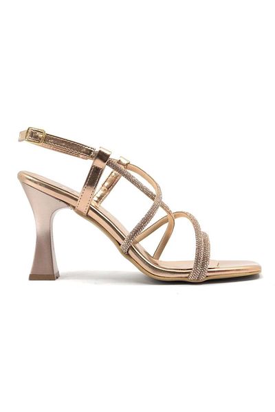 Kids Club Shoes Feles Goblet Heel Band Stone Detailed Evening Dress Women's Heeled Shoes COPPER