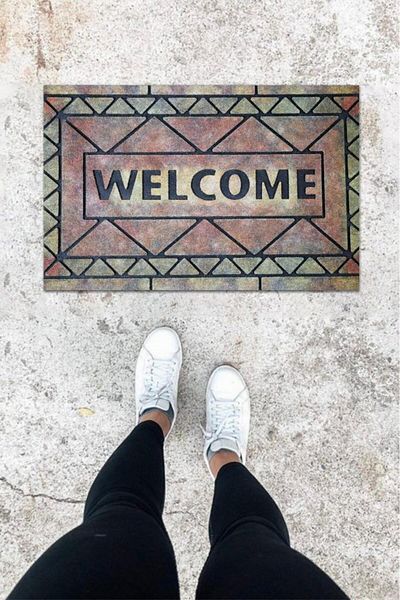 GLOBELUX Dark Gray Triangle Patterned Digital Printed Door Mat - K-1023