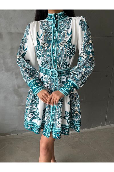WellWay Rochie scurtă din țesătură Atlas (CUREA INCLUSĂ) Verde Nhn131